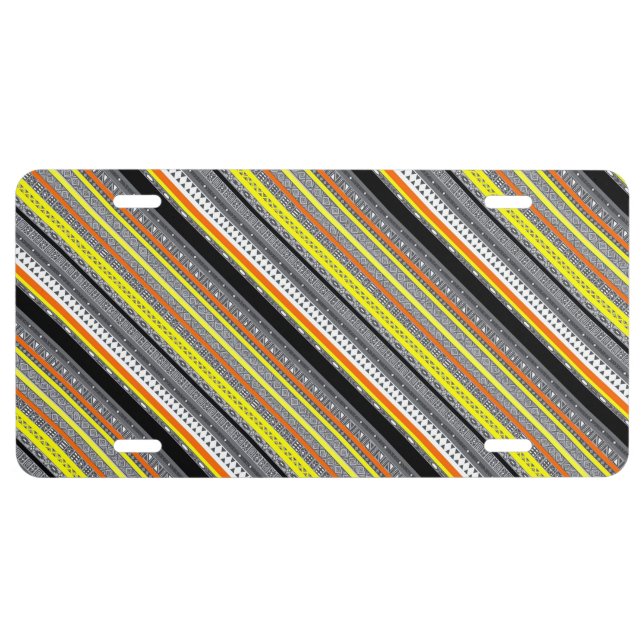 Cute gray yellow orange aztec patterns license plate (Front)