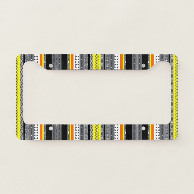 Cute gray yellow orange aztec patterns license plate frame (Front)