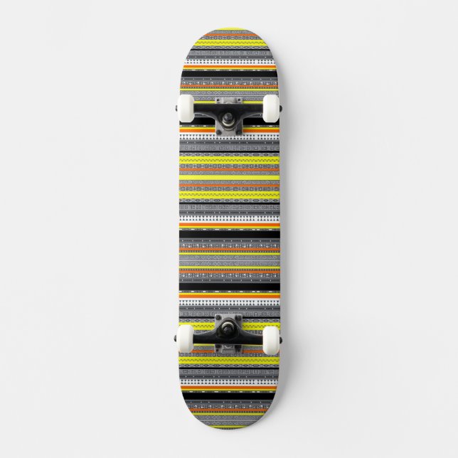 Cute gray yellow orange aztec patterns skateboard (Front)