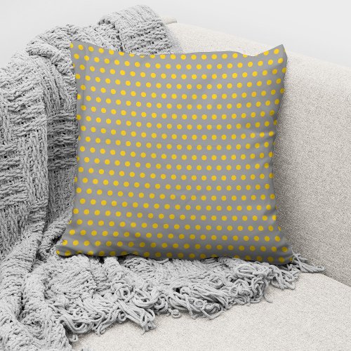 Cute Gray Yellow Polka Dots Pattern Throw Pillow