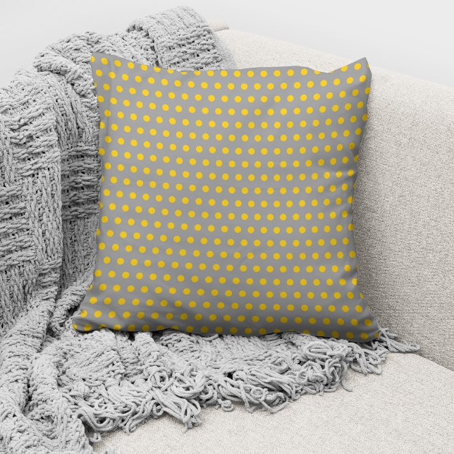 Cute Gray Yellow Polka Dots Pattern Throw Pillow (Creator Uploaded)