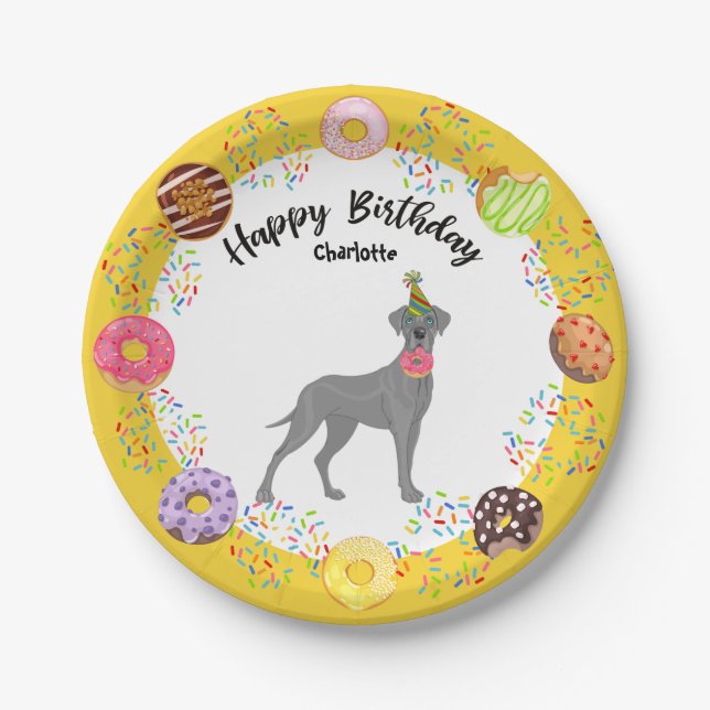 Cute Great Dane Dog Birthday Party Paper Plate (Front)