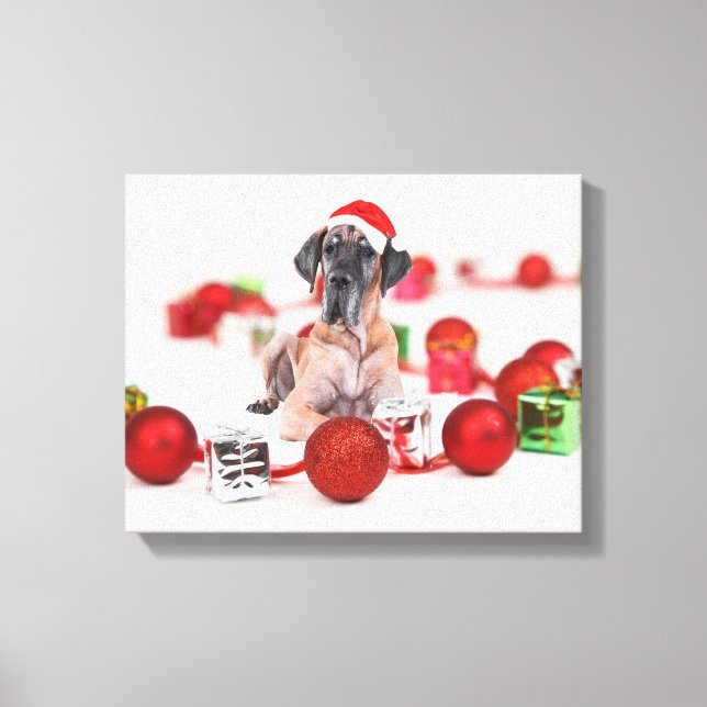 Cute Great Dane Dog Christmas Santa Canvas Print (Front)