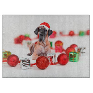 Cute Great Dane Dog Christmas Santa Hat Cutting Board
