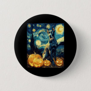 Cute Great Dane Dog Halloween Jack O Lantern Pumpk Button