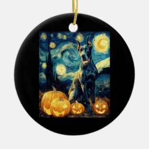 Cute Great Dane Dog Halloween Jack O Lantern Pumpk Ceramic Ornament