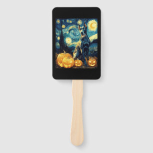 Cute Great Dane Dog Halloween Jack O Lantern Pumpk Hand Fan