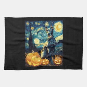 Cute Great Dane Dog Halloween Jack O Lantern Pumpk Kitchen Towel