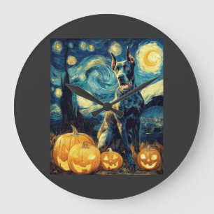 Cute Great Dane Dog Halloween Jack O Lantern Pumpk Large Clock