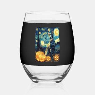 Cute Great Dane Dog Halloween Jack O Lantern Pumpk Stemless Wine Glass