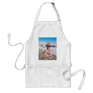 Cute Great Dane Dog Sitting In Snow Christmas Hat Adult Apron