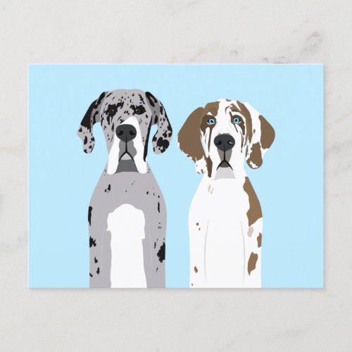 Cute Great Dane Dogs Blue Postcard