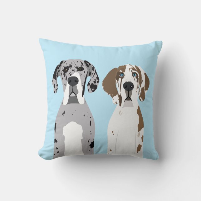 Cute Great Dane Dogs Blue Throw Pillow (Front)