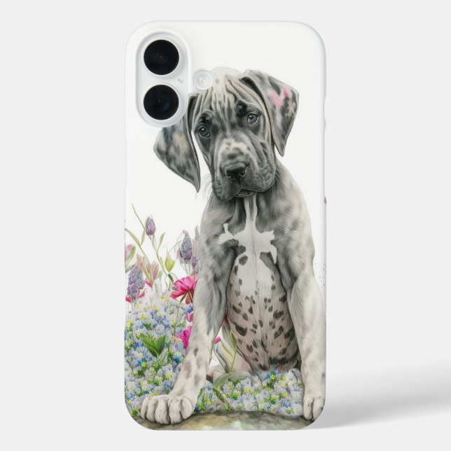CUTE GREAT DANE PUPPY DOG IN WILDFLOWERS Case-Mate iPhone CASE (Back)