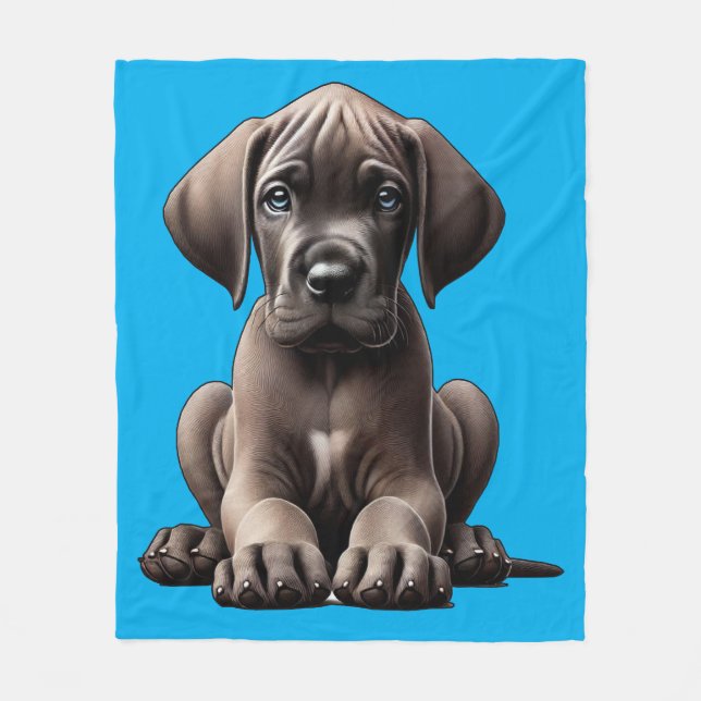Cute Great Dane Puppy Fleece Blanket (Front)