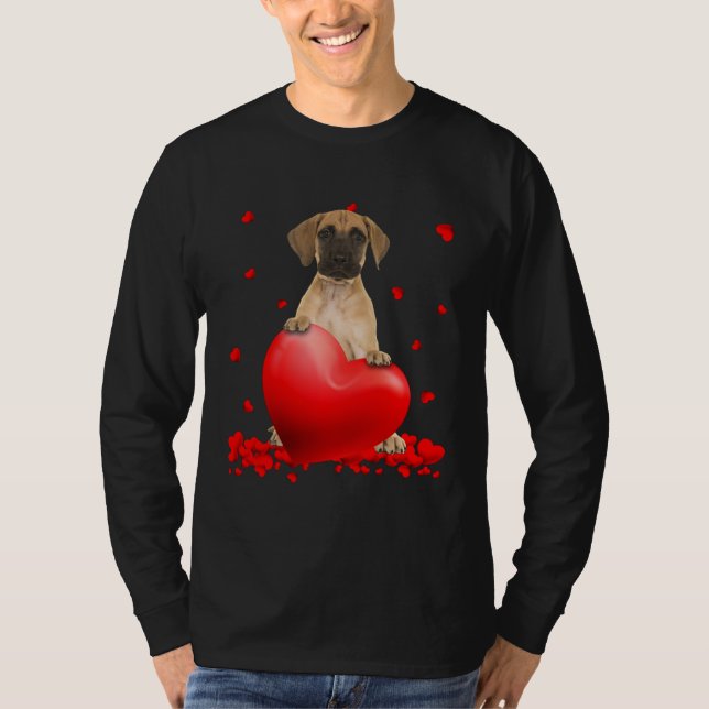 Cute Great Dane Valentine Hearts  Dogs Hug Heart L T-Shirt (Front)