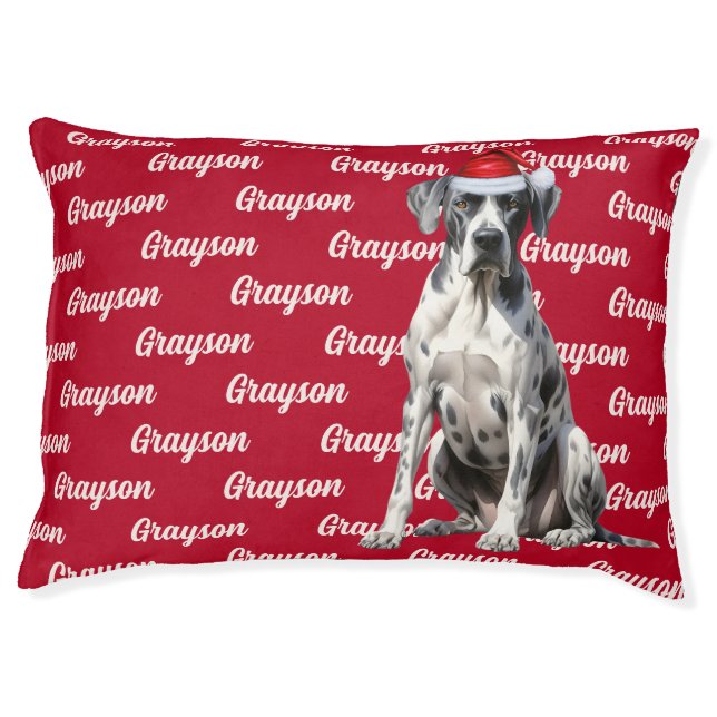 Cute Great Dane with Dog's Name Christmas Pet Bed (Front)