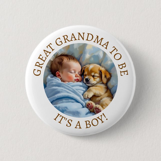 Cute Great Grandma to Be | Boy's Baby Shower Button (Front)