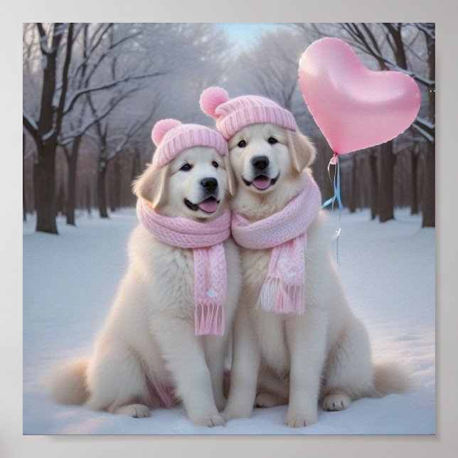 Cute Great Pyrenees in winter Poster (Front)