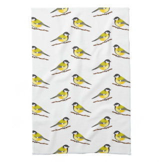 Cute Great Tit Bird Pattern Illustration Kitchen Towel