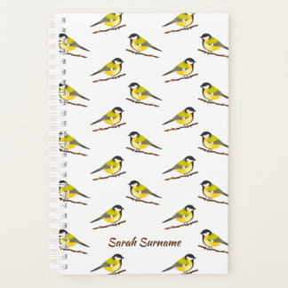 Cute Great Tit Bird Pattern &amp; Personalizable Name Planner