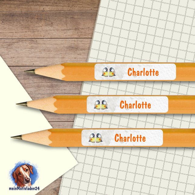 Cute great tit | narrow kids' labels (Schmale Namensetiketten für Stifte und andere Gegenstände,   kleine Kohlmeisen - Aquarell)