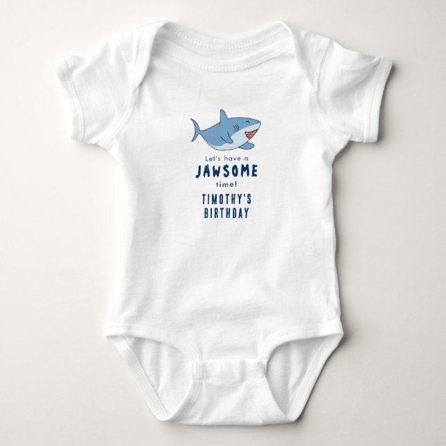 Cute Great White Sharks Ocean Birthday Party Baby Bodysuit (Front)
