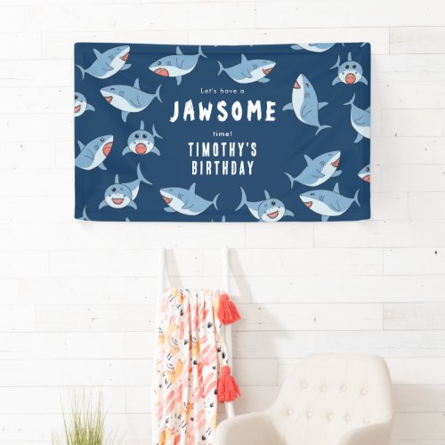 Cute Great White Sharks Ocean Birthday Party Banner