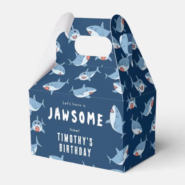 Cute Great White Sharks Ocean Birthday Party Favor Boxes (Front Side)