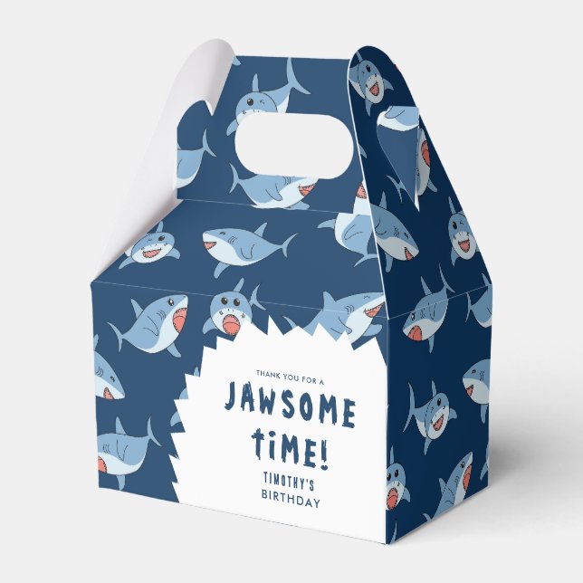Cute Great White Sharks Ocean Birthday Party Favor Boxes (Front Side)