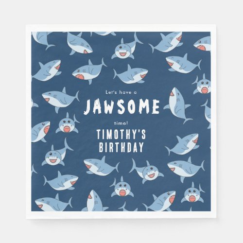 Cute Great White Sharks Ocean Birthday Party Napkins
