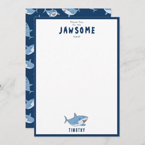 Cute Great White Sharks Ocean Birthday Party Thank You Card