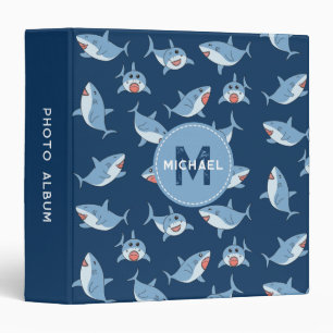 Cute Great White Sharks Ocean Monogram Album 3 Ring Binder