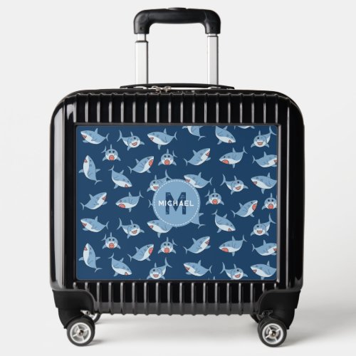 Cute Great White Sharks Ocean Monogram Kids Luggage