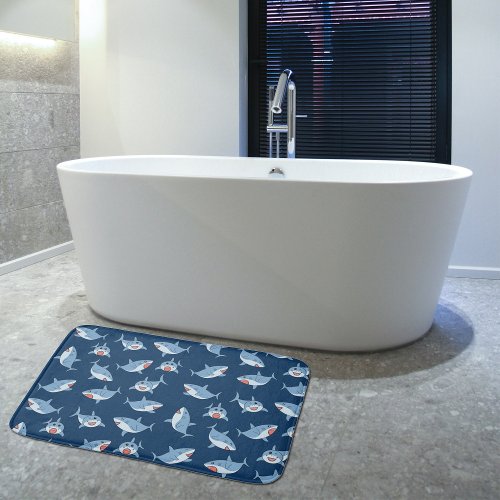 Cute Great White Sharks Ocean Pattern Bath Mat