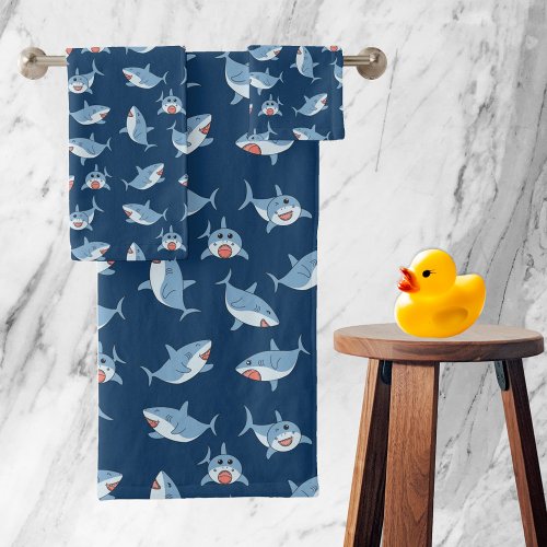 Cute Great White Sharks Ocean Pattern Bath Towel Set