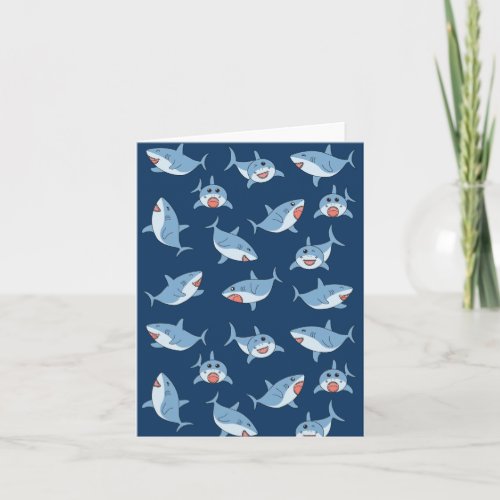 Cute Great White Sharks Ocean Pattern Card