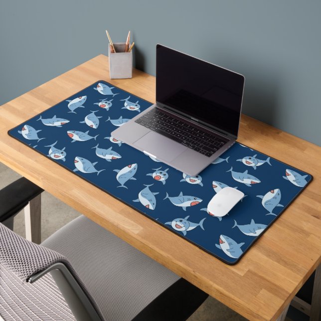 Cute Great White Sharks Ocean Pattern Desk Mat (Office 2)
