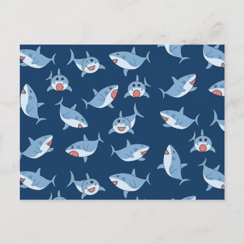 Cute Great White Sharks Ocean Pattern Holiday Postcard