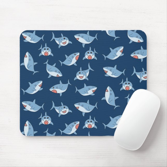 Cute Great White Sharks Ocean Pattern Mouse Pad (With Mouse)