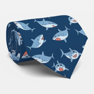 Cute Great White Sharks Ocean Pattern Neck Tie