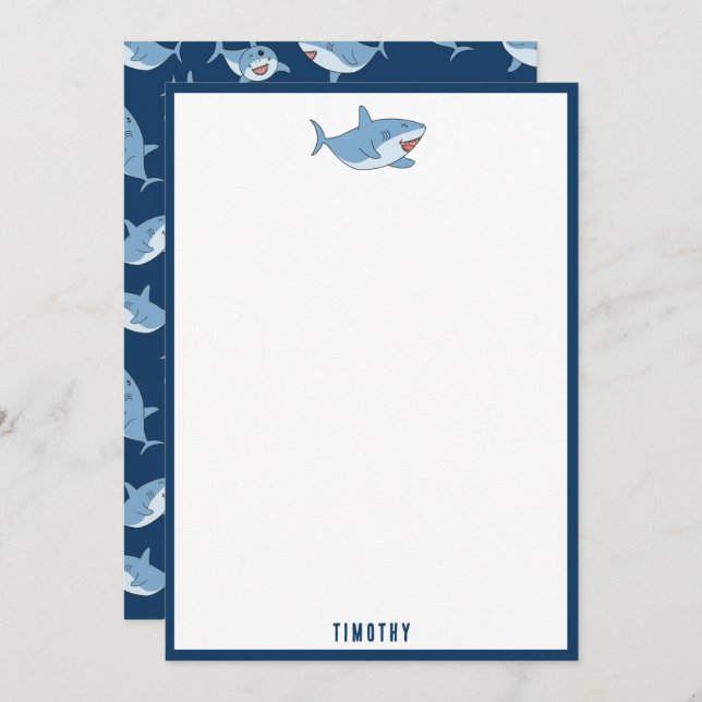 Cute Great White Sharks Ocean Pattern Note Card (Front/Back)