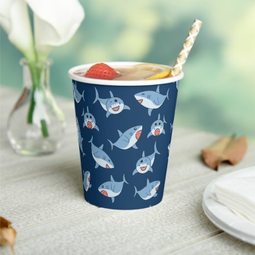 Cute Great White Sharks Ocean Pattern Paper Cups