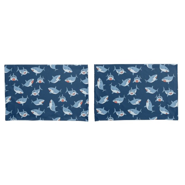 Cute Great White Sharks Ocean Pattern Pillow Case (Front-Set)