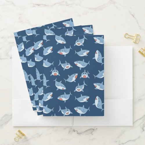 Cute Great White Sharks Ocean Pattern Pocket Folder
