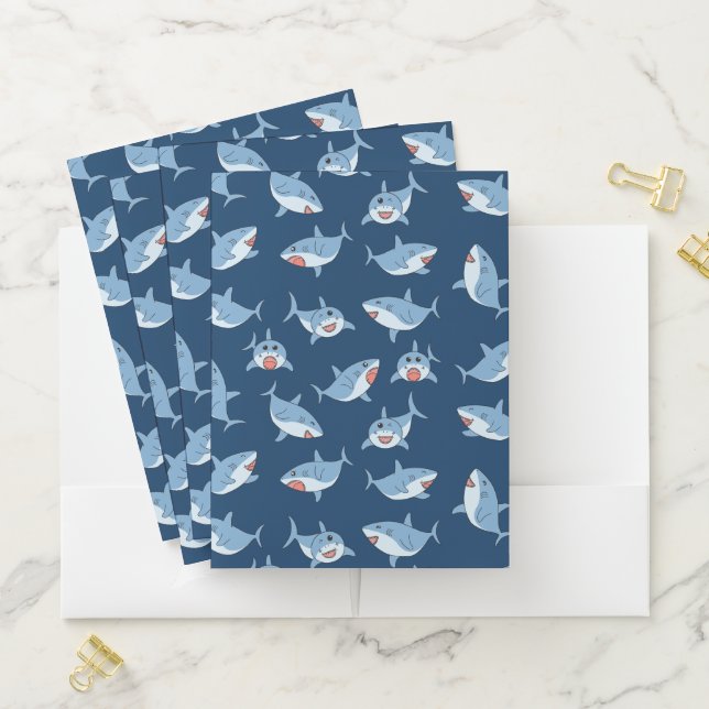 Cute Great White Sharks Ocean Pattern Pocket Folder (In Situ)
