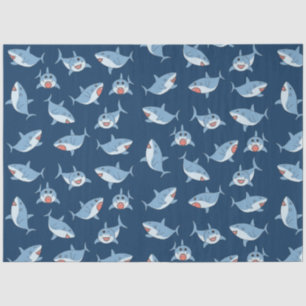 Cute Great White Sharks Ocean Pattern Tissue Paper