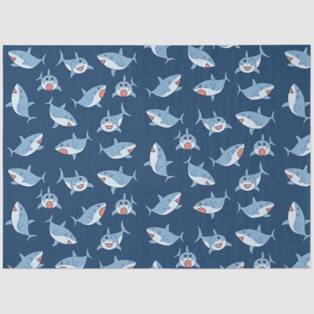Cute Great White Sharks Ocean Pattern Tissue Paper (Front)
