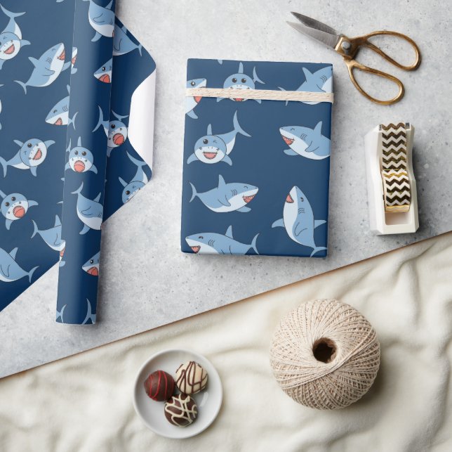 Cute Great White Sharks Ocean Pattern Wrapping Paper (Crafts)