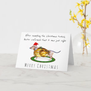 Cute greedy Dachshund eaten the christmas turkey Card